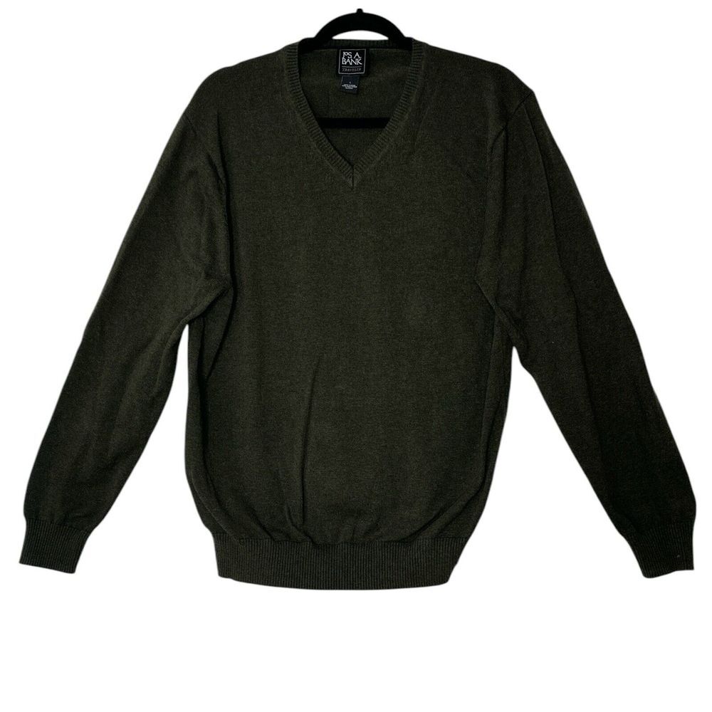 Jos A Bank Traveler Sweater Pullover Mens Large Green Pima Cotton Cozy Office